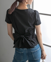 バックリボンカシュクール半袖ブラウス