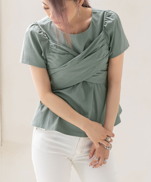 Newlyme(ニューリーミー)の「バックリボンカシュクール半袖ブラウス(シャツ/ブラウス・レディース・ホワイト/ブラック/ベージュ/カーキ・MEDIUM/LARGE/X-LARGE)」の5枚目の写真