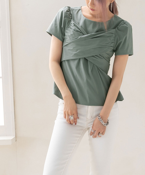 Newlyme(ニューリーミー)の「バックリボンカシュクール半袖ブラウス(シャツ/ブラウス・レディース・ホワイト/ブラック/ベージュ/カーキ・MEDIUM/LARGE/X-LARGE)」の7枚目の写真