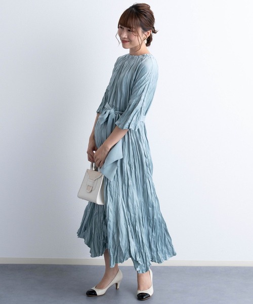 SweetMommy（スウィートマミー）の「ランダムサテンプリーツ 5分袖ワンピース　[マタニティ 産前産後]（ドレス・レディース・モカ/ライトブルーグレー・FREE）」の6枚目の写真