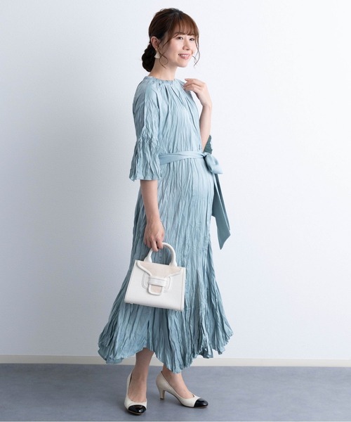 SweetMommy（スウィートマミー）の「ランダムサテンプリーツ 5分袖ワンピース　[マタニティ 産前産後]（ドレス・レディース・モカ/ライトブルーグレー・FREE）」の7枚目の写真