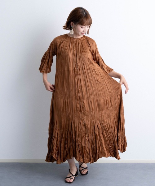 SweetMommy（スウィートマミー）の「ランダムサテンプリーツ 5分袖ワンピース　[マタニティ 産前産後]（ドレス・レディース・モカ/ライトブルーグレー・FREE）」の12枚目の写真