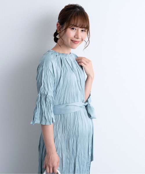 SweetMommy（スウィートマミー）の「ランダムサテンプリーツ 5分袖ワンピース　[マタニティ 産前産後]（ドレス・レディース・モカ/ライトブルーグレー・FREE）」の14枚目の写真