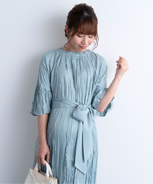 SweetMommy（スウィートマミー）の「ランダムサテンプリーツ 5分袖ワンピース　[マタニティ 産前産後]（ドレス・レディース・モカ/ライトブルーグレー・FREE）」の15枚目の写真