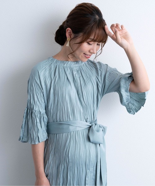 SweetMommy（スウィートマミー）の「ランダムサテンプリーツ 5分袖ワンピース　[マタニティ 産前産後]（ドレス・レディース・モカ/ライトブルーグレー・FREE）」の16枚目の写真