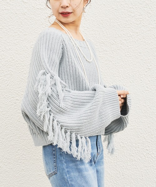 Chico（チコ）の「短丈フリンジカーディガン（カーディガン/ボレロ・レディース・アイボリー/ブラック/ミント/オレンジ・FREE）」の3枚目の写真
