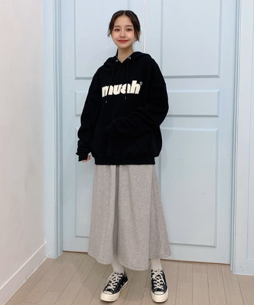 muahmuah(ムーアムーア)の「『muah muah/ムーアムーア』SIGNATURE WAPPEN FLARE SKIRT/シグネチャー ワッペン フレアスカート(スカート・レディース・ブラック/アイボリー/グレー/ベージュ・FREE)」の14枚目の写真