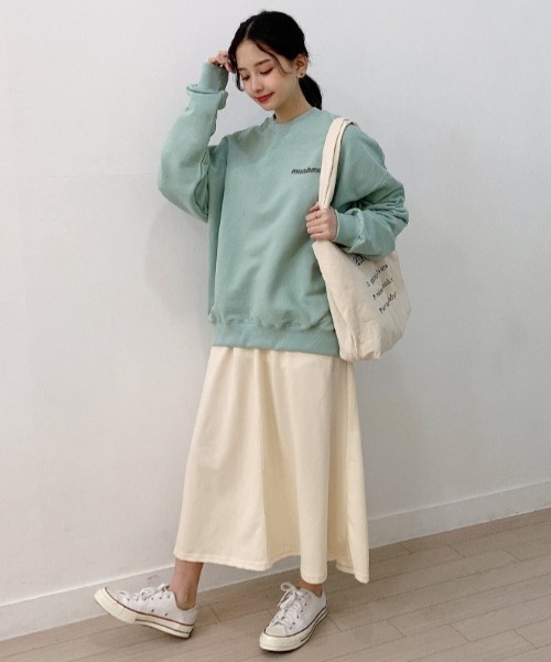 muahmuah(ムーアムーア)の「『muah muah/ムーアムーア』SIGNATURE WAPPEN FLARE SKIRT/シグネチャー ワッペン フレアスカート(スカート・レディース・ブラック/アイボリー/グレー/ベージュ・FREE)」の8枚目の写真