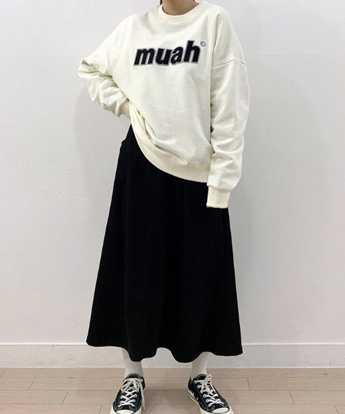 muahmuah(ムーアムーア)の「『muah muah/ムーアムーア』SIGNATURE WAPPEN FLARE SKIRT/シグネチャー ワッペン フレアスカート(スカート・レディース・ブラック/アイボリー/グレー/ベージュ・FREE)」の19枚目の写真