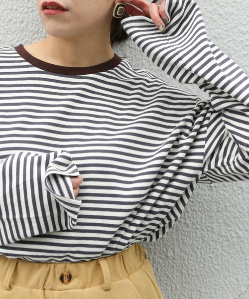 ap retro（アプレトロ）の「ボーダーリンガーロングスリーブTシャツ【ZOZOTOWN限定商品】（Tシャツ/カットソー・レディース・グリーン/ベージュ/ネイビー/ブラック/ボルドー/ブラウン・FREE）」の5枚目の写真