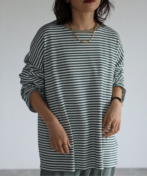 ap retro（アプレトロ）の「ボーダーリンガーロングスリーブTシャツ【ZOZOTOWN限定商品】（Tシャツ/カットソー・レディース・グリーン/ベージュ/ネイビー/ブラック/ボルドー/ブラウン・FREE）」の4枚目の写真