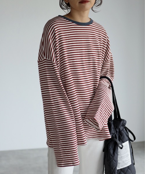 ap retro（アプレトロ）の「ボーダーリンガーロングスリーブTシャツ【ZOZOTOWN限定商品】（Tシャツ/カットソー・レディース・グリーン/ベージュ/ネイビー/ブラック/ボルドー/ブラウン・FREE）」の6枚目の写真