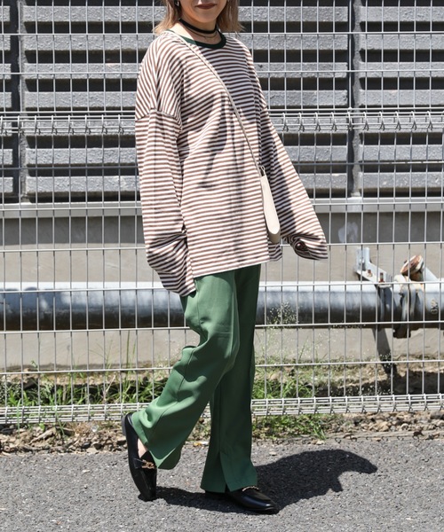 ap retro（アプレトロ）の「ボーダーリンガーロングスリーブTシャツ【ZOZOTOWN限定商品】（Tシャツ/カットソー・レディース・グリーン/ベージュ/ネイビー/ブラック/ボルドー/ブラウン・FREE）」の20枚目の写真