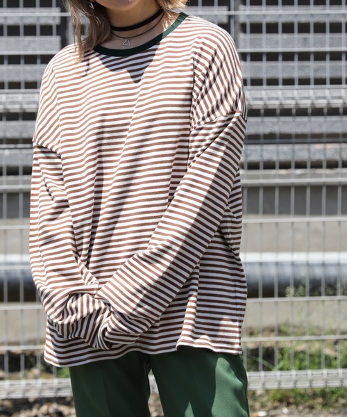 ap retro（アプレトロ）の「ボーダーリンガーロングスリーブTシャツ【ZOZOTOWN限定商品】（Tシャツ/カットソー・レディース・グリーン/ベージュ/ネイビー/ブラック/ボルドー/ブラウン・FREE）」の7枚目の写真