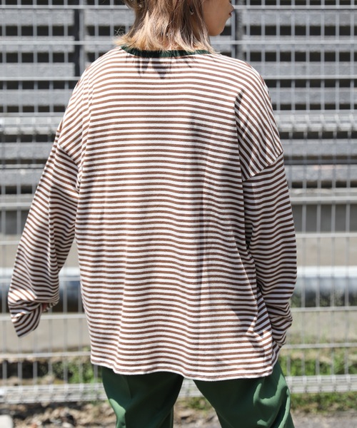ap retro（アプレトロ）の「ボーダーリンガーロングスリーブTシャツ【ZOZOTOWN限定商品】（Tシャツ/カットソー・レディース・グリーン/ベージュ/ネイビー/ブラック/ボルドー/ブラウン・FREE）」の15枚目の写真