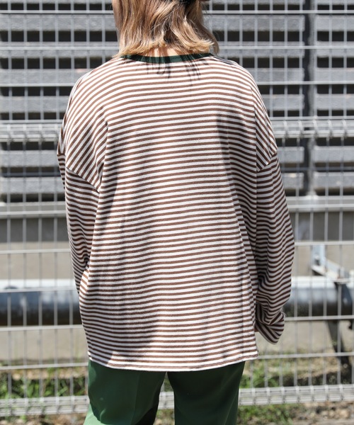 ap retro（アプレトロ）の「ボーダーリンガーロングスリーブTシャツ【ZOZOTOWN限定商品】（Tシャツ/カットソー・レディース・グリーン/ベージュ/ネイビー/ブラック/ボルドー/ブラウン・FREE）」の16枚目の写真