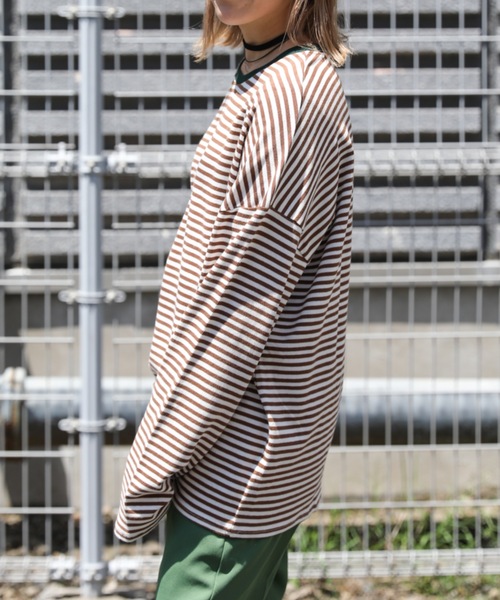 ap retro（アプレトロ）の「ボーダーリンガーロングスリーブTシャツ【ZOZOTOWN限定商品】（Tシャツ/カットソー・レディース・グリーン/ベージュ/ネイビー/ブラック/ボルドー/ブラウン・FREE）」の14枚目の写真