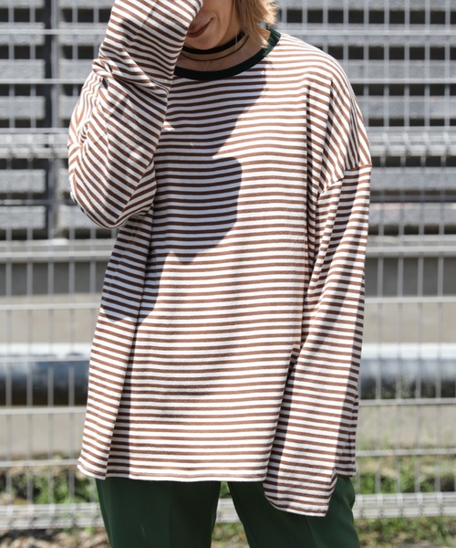 ap retro（アプレトロ）の「ボーダーリンガーロングスリーブTシャツ【ZOZOTOWN限定商品】（Tシャツ/カットソー・レディース・グリーン/ベージュ/ネイビー/ブラック/ボルドー/ブラウン・FREE）」の8枚目の写真