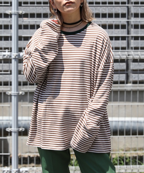 ap retro（アプレトロ）の「ボーダーリンガーロングスリーブTシャツ【ZOZOTOWN限定商品】（Tシャツ/カットソー・レディース・グリーン/ベージュ/ネイビー/ブラック/ボルドー/ブラウン・FREE）」の10枚目の写真
