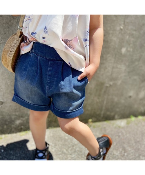 L.COPECK（エルコペック）の「[90-140]ハイストレッチレーヨンデニムタックキュロット（デニムパンツ・キッズ・ネイビー/ブルー・100cm/130cm/120cm/90cm/110cm/140cm）」の8枚目の写真