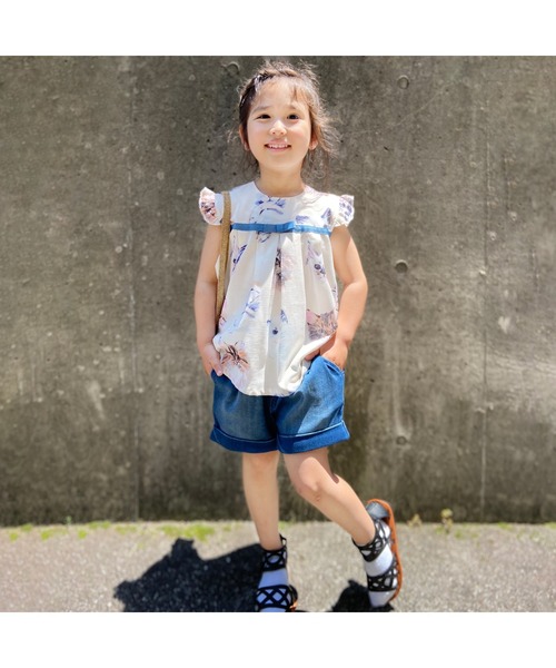 L.COPECK（エルコペック）の「[90-140]ハイストレッチレーヨンデニムタックキュロット（デニムパンツ・キッズ・ネイビー/ブルー・100cm/130cm/120cm/90cm/110cm/140cm）」の9枚目の写真