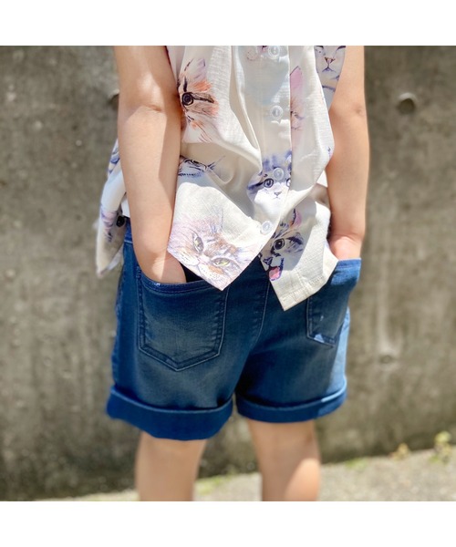 L.COPECK（エルコペック）の「[90-140]ハイストレッチレーヨンデニムタックキュロット（デニムパンツ・キッズ・ネイビー/ブルー・100cm/130cm/120cm/90cm/110cm/140cm）」の10枚目の写真