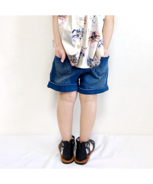 L.COPECK（エルコペック）の「[90-140]ハイストレッチレーヨンデニムタックキュロット（デニムパンツ・キッズ・ネイビー/ブルー・100cm/130cm/120cm/90cm/110cm/140cm）」の6枚目の写真