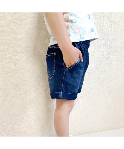 L.COPECK（エルコペック）の「[90-140]ハイストレッチレーヨンデニムタックキュロット（デニムパンツ・キッズ・ネイビー/ブルー・100cm/130cm/120cm/90cm/110cm/140cm）」の7枚目の写真