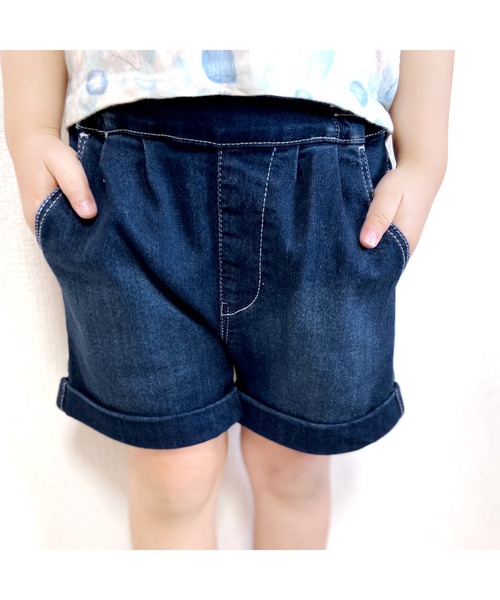 L.COPECK（エルコペック）の「[90-140]ハイストレッチレーヨンデニムタックキュロット（デニムパンツ・キッズ・ネイビー/ブルー・100cm/130cm/120cm/90cm/110cm/140cm）」の14枚目の写真