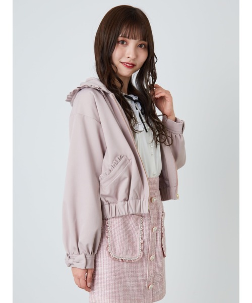 Ank Rouge（アンクルージュ）の「フリルフードブルゾン（ブルゾン・レディース・ピンク/ブラック/アイボリー・M）」の7枚目の写真