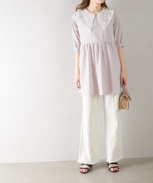 レ－ス衿５分袖チュニック