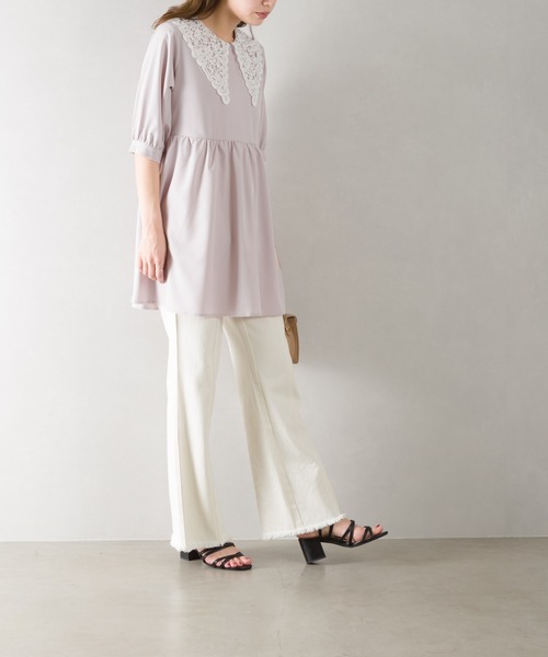 SpRay（スプレイ）の「レ－ス衿５分袖チュニック（チュニック・レディース・ブラック/オフホワイト/ラベンダー・FREE）」の9枚目の写真