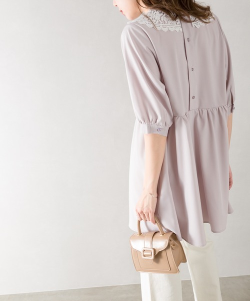 SpRay（スプレイ）の「レ－ス衿５分袖チュニック（チュニック・レディース・ブラック/オフホワイト/ラベンダー・FREE）」の8枚目の写真