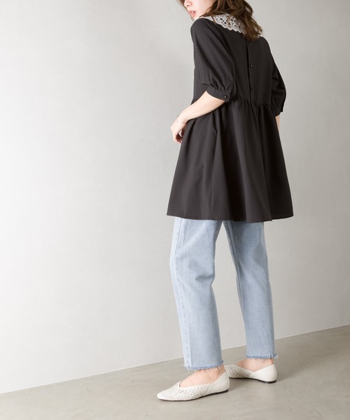 SpRay（スプレイ）の「レ－ス衿５分袖チュニック（チュニック・レディース・ブラック/オフホワイト/ラベンダー・FREE）」の7枚目の写真