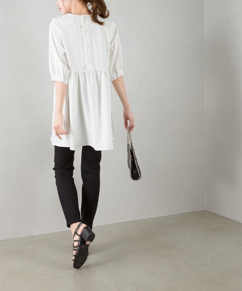 SpRay（スプレイ）の「レ－ス衿５分袖チュニック（チュニック・レディース・ブラック/オフホワイト/ラベンダー・FREE）」の12枚目の写真