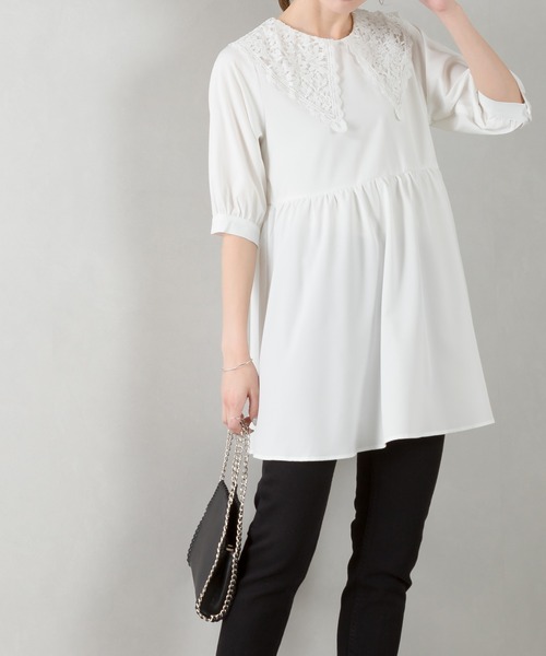 SpRay（スプレイ）の「レ－ス衿５分袖チュニック（チュニック・レディース・ブラック/オフホワイト/ラベンダー・FREE）」の11枚目の写真