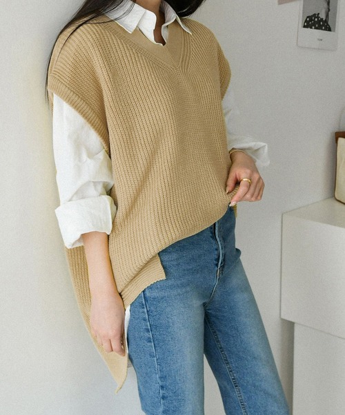 fd style（エフディ スタイル）の「【Chuzchuz】ルーズフィットVネックひらきベスト（ベスト・レディース・ベージュ/ネイビー/グレー/ミント・FREE）」の2枚目の写真