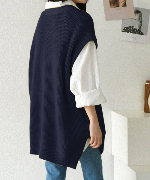 fd style（エフディ スタイル）の「【Chuzchuz】ルーズフィットVネックひらきベスト（ベスト・レディース・ベージュ/ネイビー/グレー/ミント・FREE）」の4枚目の写真