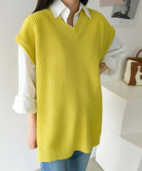 fd style（エフディ スタイル）の「【Chuzchuz】ルーズフィットVネックひらきベスト（ベスト・レディース・ベージュ/ネイビー/グレー/ミント・FREE）」の3枚目の写真