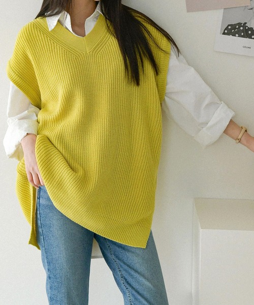 fd style（エフディ スタイル）の「【Chuzchuz】ルーズフィットVネックひらきベスト（ベスト・レディース・ベージュ/ネイビー/グレー/ミント・FREE）」の16枚目の写真