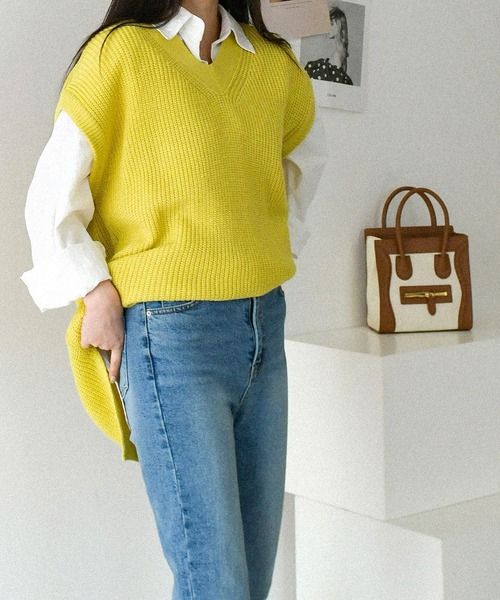 fd style（エフディ スタイル）の「【Chuzchuz】ルーズフィットVネックひらきベスト（ベスト・レディース・ベージュ/ネイビー/グレー/ミント・FREE）」の9枚目の写真