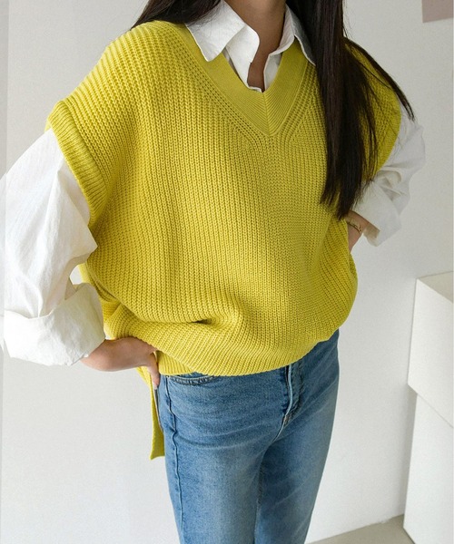 fd style（エフディ スタイル）の「【Chuzchuz】ルーズフィットVネックひらきベスト（ベスト・レディース・ベージュ/ネイビー/グレー/ミント・FREE）」の6枚目の写真