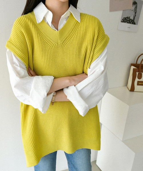 fd style（エフディ スタイル）の「【Chuzchuz】ルーズフィットVネックひらきベスト（ベスト・レディース・ベージュ/ネイビー/グレー/ミント・FREE）」の17枚目の写真