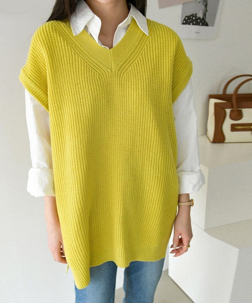 fd style（エフディ スタイル）の「【Chuzchuz】ルーズフィットVネックひらきベスト（ベスト・レディース・ベージュ/ネイビー/グレー/ミント・FREE）」の21枚目の写真