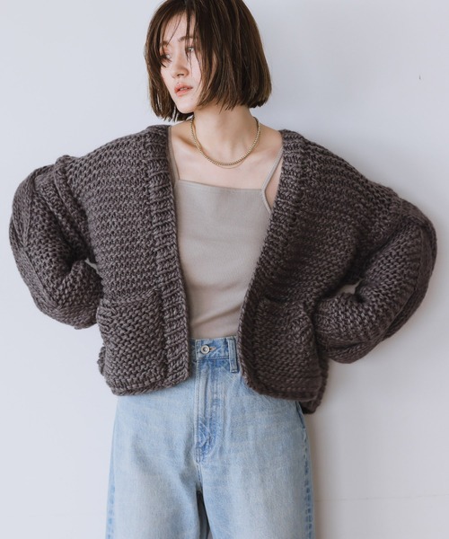 A part by（アパートバイ）の「HAND／ポケットカーディガン　944344（カーディガン/ボレロ・レディース・ブラウン/アイボリー/グレー系その他2・FREE）」の10枚目の写真