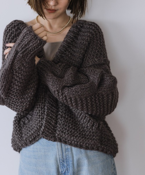 A part by（アパートバイ）の「HAND／ポケットカーディガン　944344（カーディガン/ボレロ・レディース・ブラウン/アイボリー/グレー系その他2・FREE）」の6枚目の写真