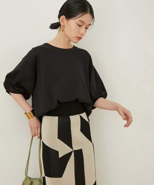 ADAM ET ROPE'（アダムエロペ）の「【アウトレット店舗・WEB限定】シルケットコットンパフスリーブTEE（Tシャツ/カットソー・レディース・ホワイト/ブラック/サックスブルー/イエロー系その他2・FREE）」の3枚目の写真