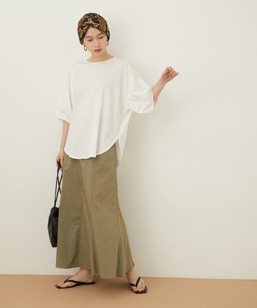 ADAM ET ROPE'（アダムエロペ）の「【アウトレット店舗・WEB限定】シルケットコットンパフスリーブTEE（Tシャツ/カットソー・レディース・ホワイト/ブラック/サックスブルー/イエロー系その他2・FREE）」の7枚目の写真