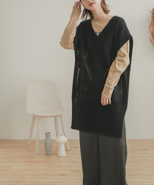 SENSE OF PLACE by URBAN RESEARCH（センスオブプレイスバイアーバンリサーチ）の「ロングケーブルベスト（ベスト・レディース・アイボリー/ベージュ/ブラック・ONE）」の3枚目の写真