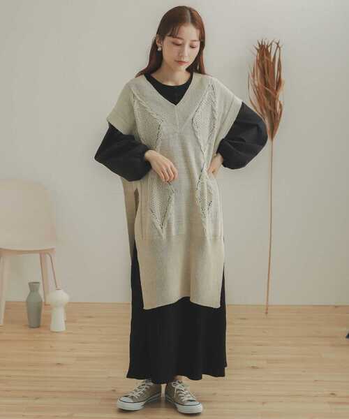 SENSE OF PLACE by URBAN RESEARCH（センスオブプレイスバイアーバンリサーチ）の「ロングケーブルベスト（ベスト・レディース・アイボリー/ベージュ/ブラック・ONE）」の4枚目の写真